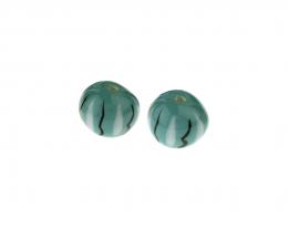 1 Handmade Ceramic Beads Green Black White 11mm