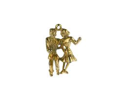 1 Vintage Metal Charms Gold Plated Jive Couple 25mm