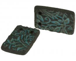 1 Handmade Ceramic Pendants Lava Blue Florals 35mm