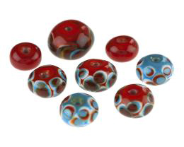 6 Handmade Lampwork Glass Beads Turquoise Reds
