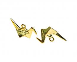 1 Metal Charms Gold Origami Crane Bird Cast 18.5mm