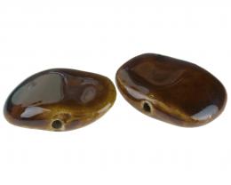 1 Ceramic Beads Chestnut Brown Glazed Oval 30mm