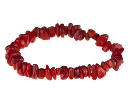 1 Stretch Gemstone Bracelets Red Coral Chips 18cm
